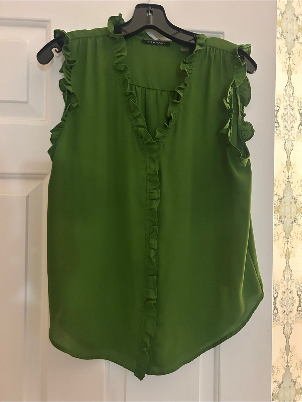 Tahari Ruffled V-Neck Sleeveless Blouse - Kelly Green
